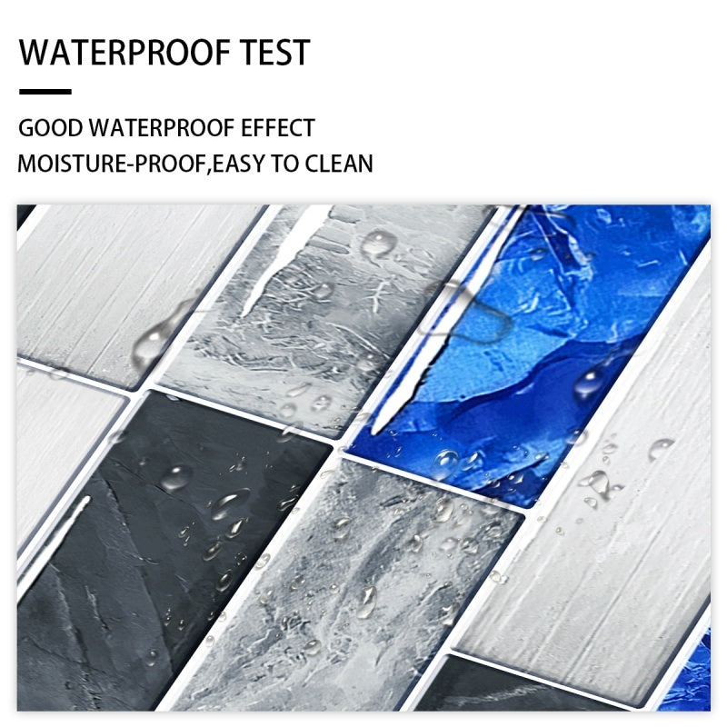 Blue grey marble effect waterproof PVC self-adhesive kitchen splashback tile with water droplets