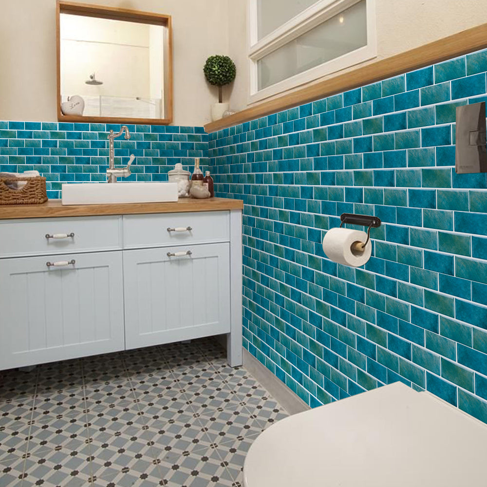 Blue green marble tile wall stickers peel and stick backsplash in bathroom