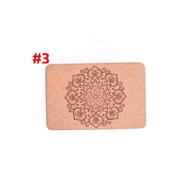 Yoga cork tile with intricate mandala design for fitness and bodybuilding practice