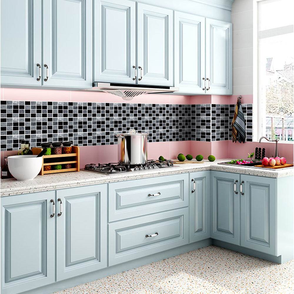Modern kitchen backsplash with 30 mosaic kitchen bathroom tiles, self-adhesive waterproof PVC tiles.