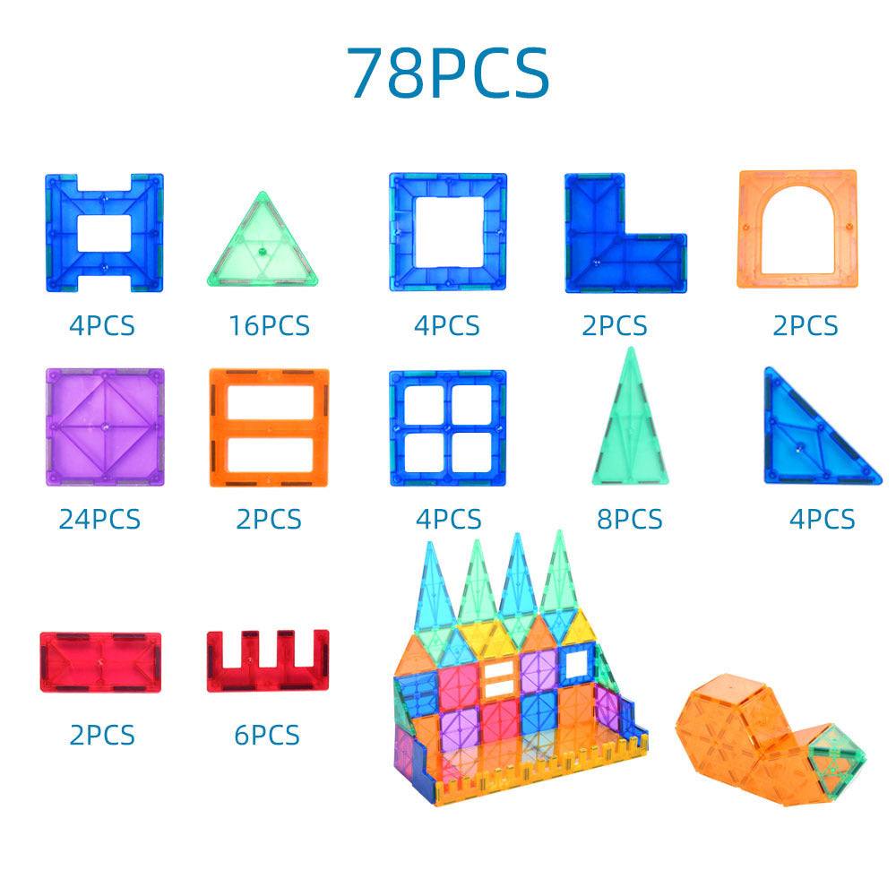 Colorful 78-piece magnetic tiles building blocks set for creative 2D and 3D construction play