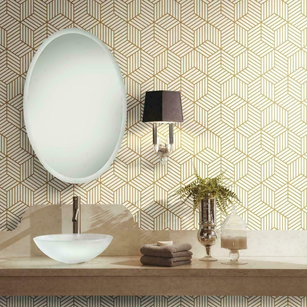 Hexagon contact paper peel and stick waterproof PVC wallpaper on bathroom wall with geometric pattern