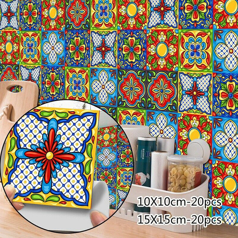 Colorful laminated mosaic tile sticker with geometric floral patterns for living room decoration