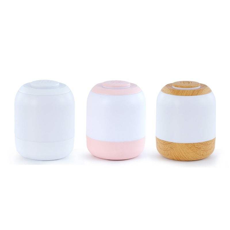 Rechargeable touch LED small night lamps in white, pink, and wood grain designs for home decor and bedside use