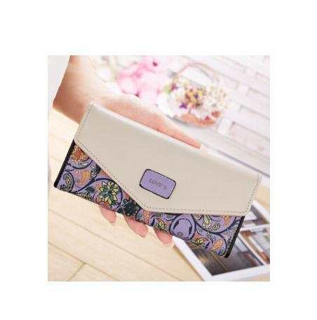 BIRDS wallet for women PU leather flower embroidery soft mid-length zipper buckle Korean style wallet