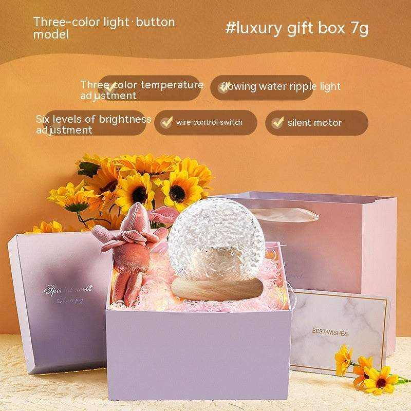 Projector small night lamp with flowing water ripple effect in luxury gift box for bedside home decor