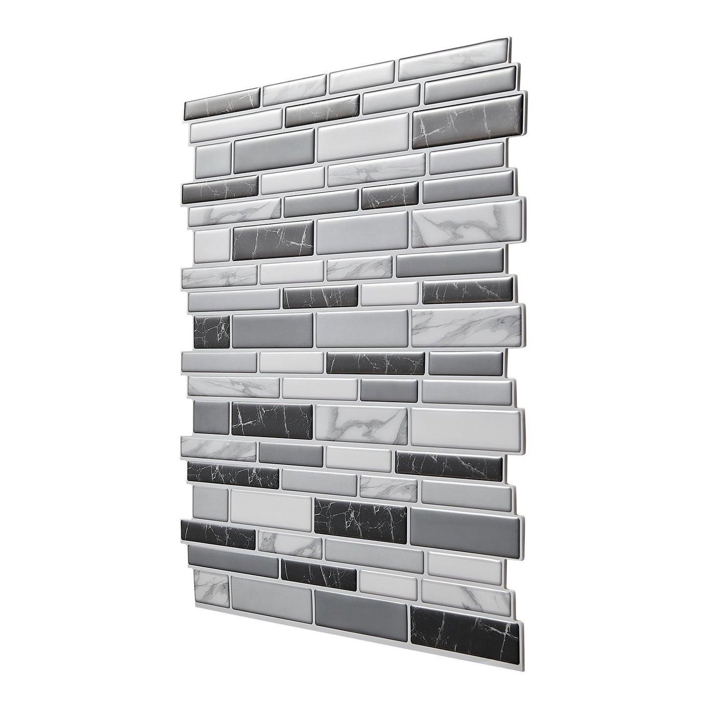 10pcs peel and stick backsplash tiles with stone-look in gray and black shades