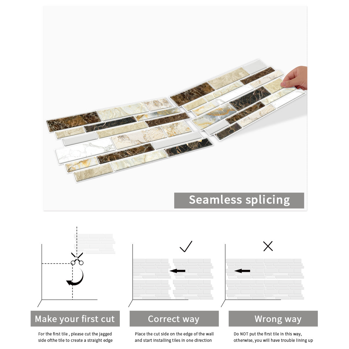 Imitation porcelain tile peel and stick backsplash with waterproof marble design and seamless splicing