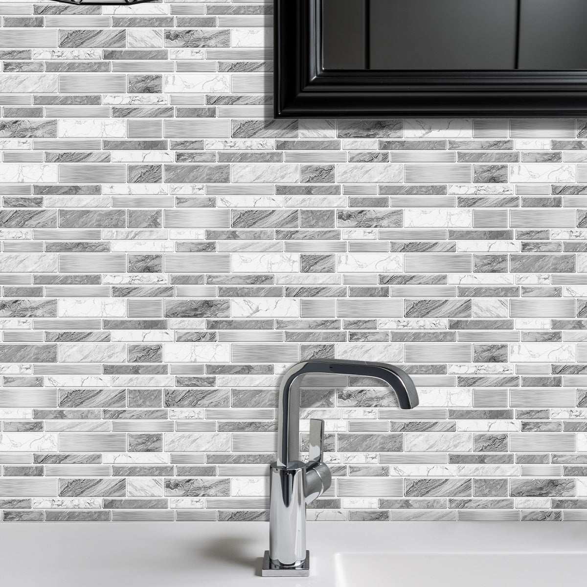 Kitchen backsplash with irregular shape modern grey marble pattern peel and stick wallpaper tiles