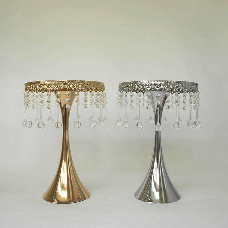 Small Waist Crystal Bead Curtain decorative table stands in French gold and silver with hanging crystal beads
