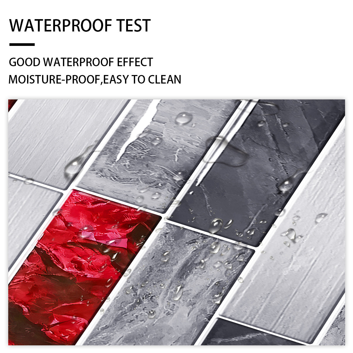 Red marble look peel and stick waterproof self-adhesive wall tiles with water droplets