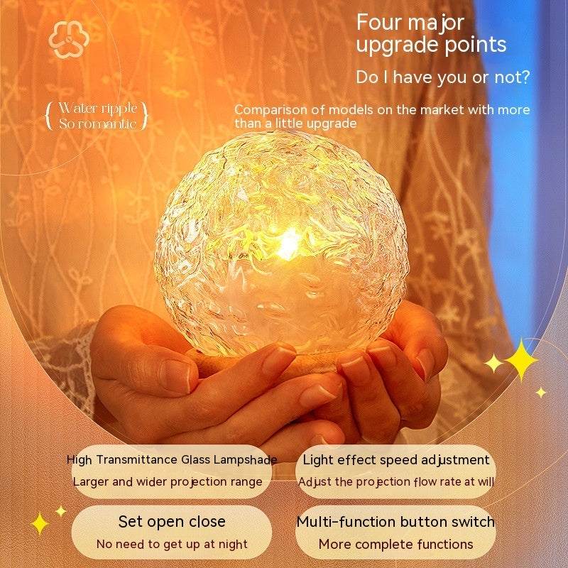 Projector small night lamp with water ripple effect and multi-function button switch for bedside ambiance lighting