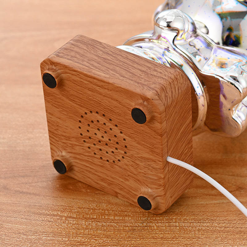 Spaceman 3D Fireworks USB night lamp with wooden base and colorful light decor