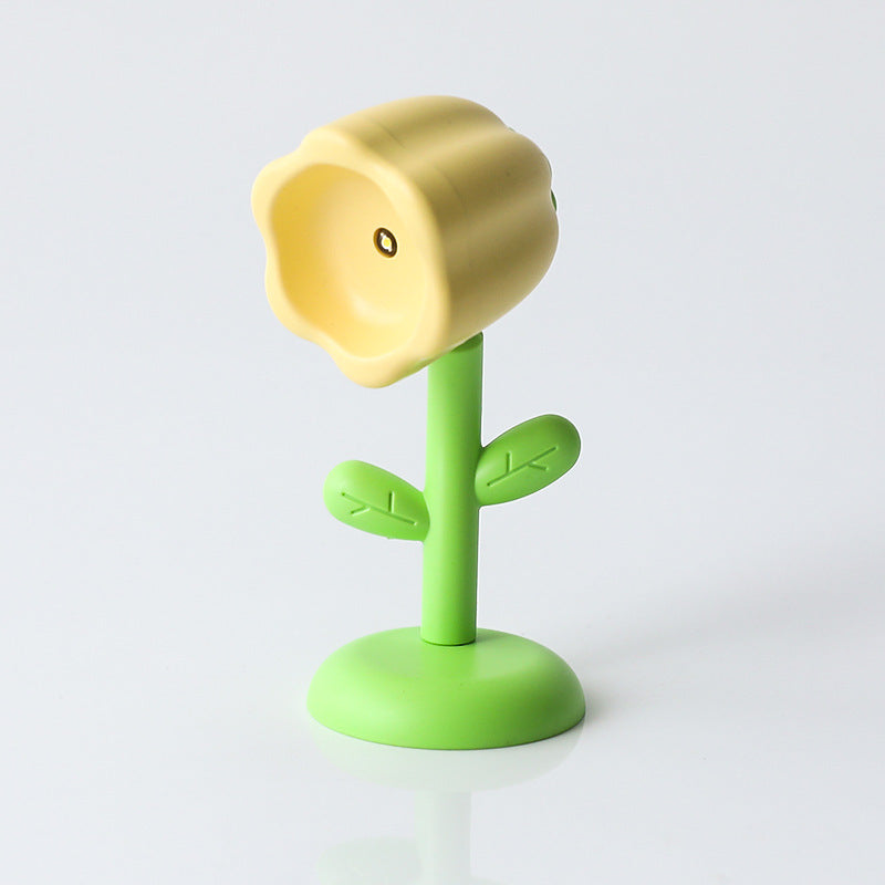 Mini magnetic small night lamp shaped like a yellow flower with green stem home decor