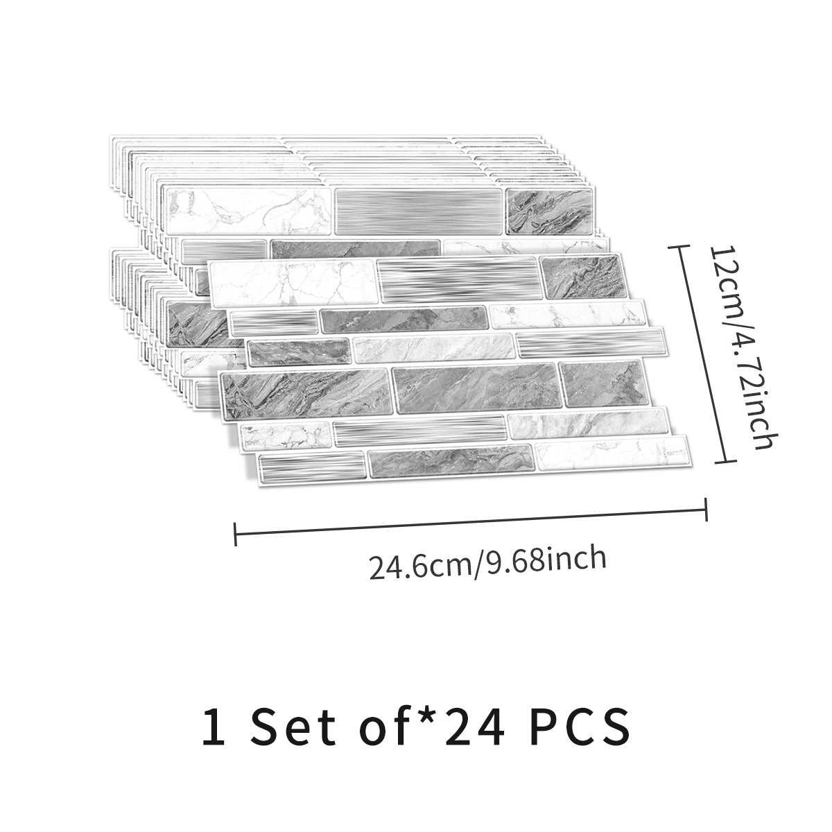 Irregular shape modern grey marble pattern peel and stick wallpaper tile stickers set of 24 pieces for kitchen and bathroom decor