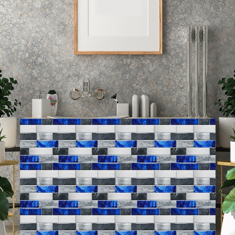 Blue grey marble effect peel and stick kitchen splashback tile with waterproof PVC finish