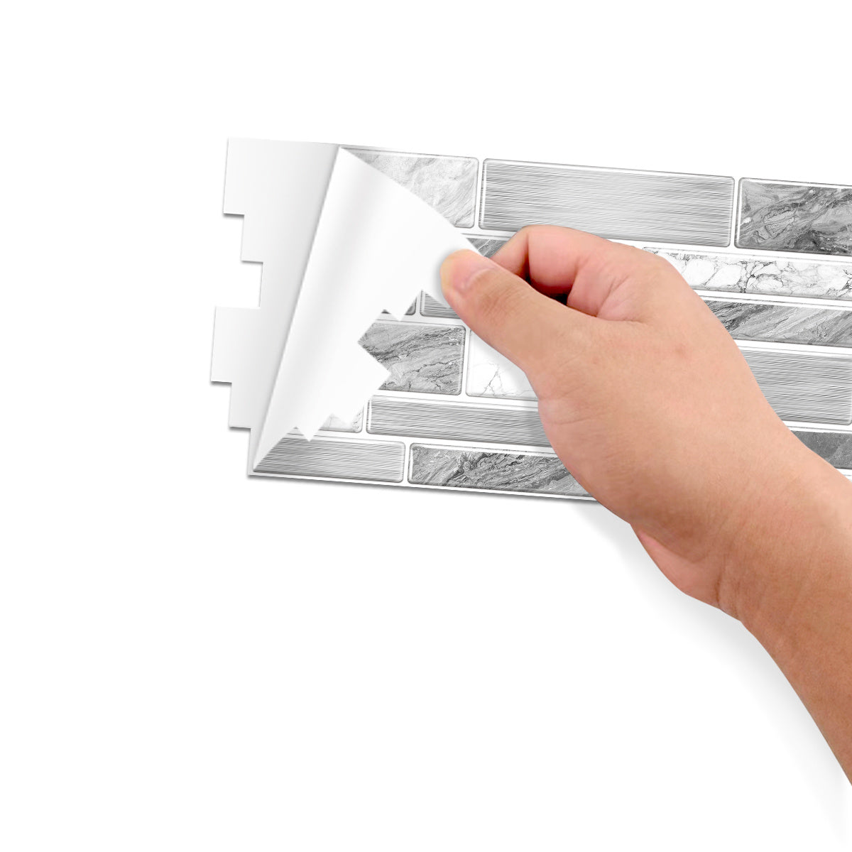 Hand peeling irregular shape modern grey marble pattern peel and stick wallpaper tile sticker