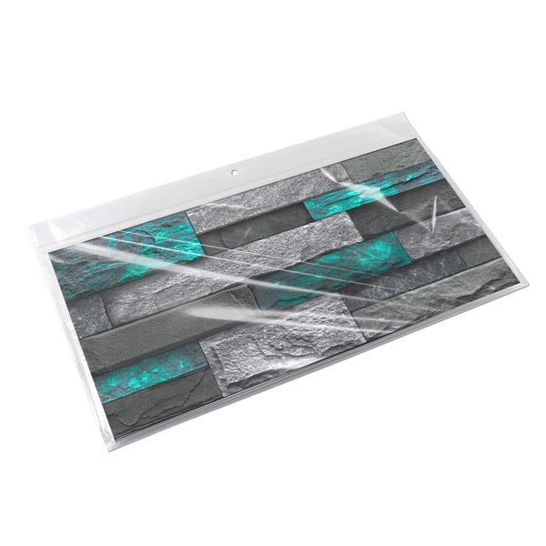 Modern green marble stone tile peel and stick removable wallpaper pack in clear plastic packaging