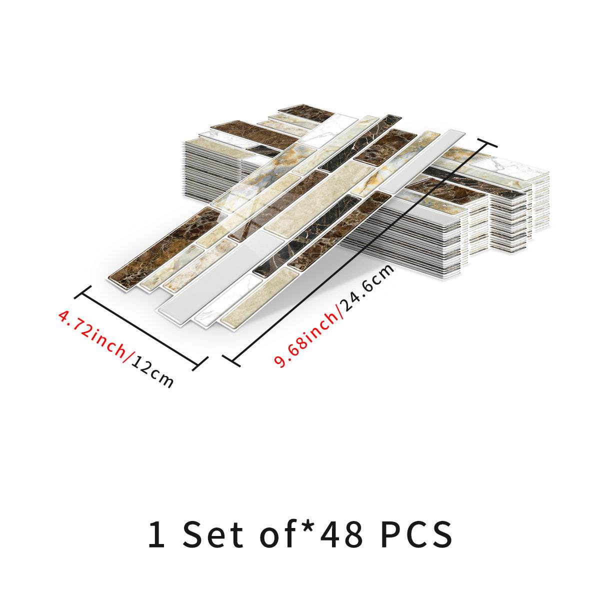 48-piece imitation porcelain tile peel and stick backsplash set with waterproof PVC marble design