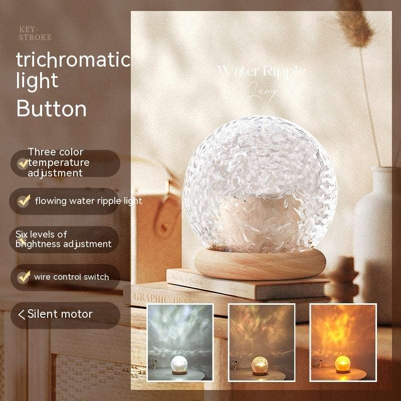 Projector small night lamp with water ripple effect and adjustable color temperature for home ambiance lighting
