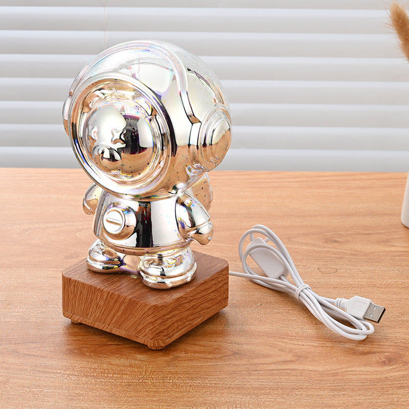Spaceman 3D Fireworks USB plug-in colorful night lamp on wooden base for home decor