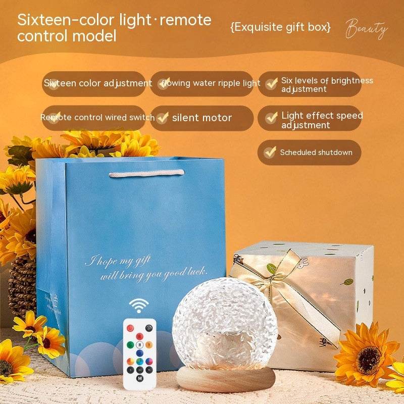 Projector small night lamp with remote control and water ripple light for home decor