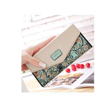 BIRDS wallet for women soft PU leather floral embroidery zipper closure mid-length horizontal square type