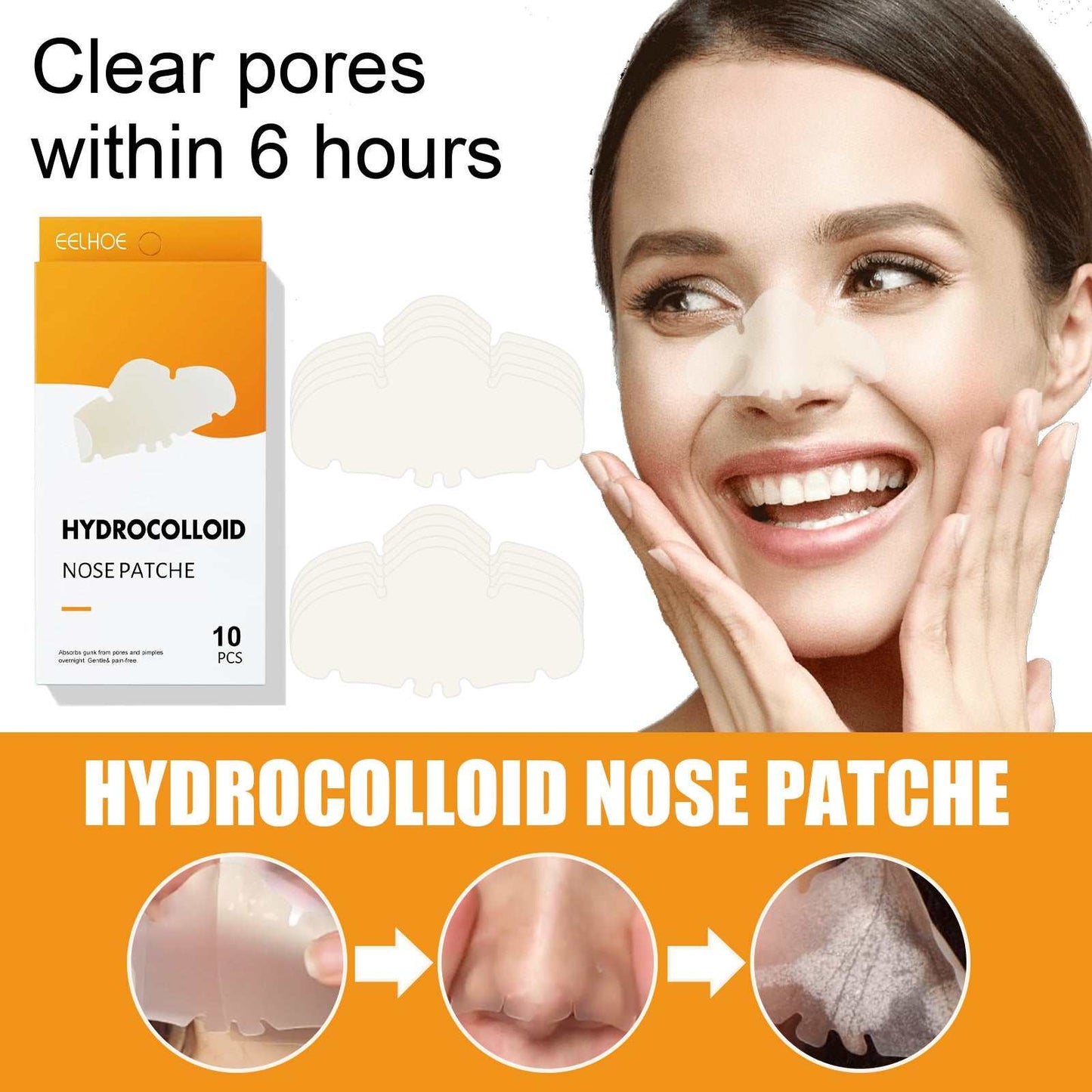 Nose Stick Clean hydrocolloid nose patches for clearing pores within 6 hours, 10 pieces per box