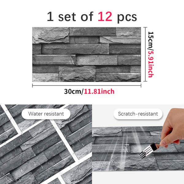 Light grey imitation stone tile waterproof peel and stick wallpaper for bathroom, self-adhesive and easy to install.