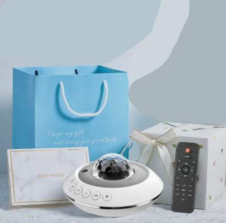 Small night light projector with rotating water ripple and flame effects for bedroom ambiance decor