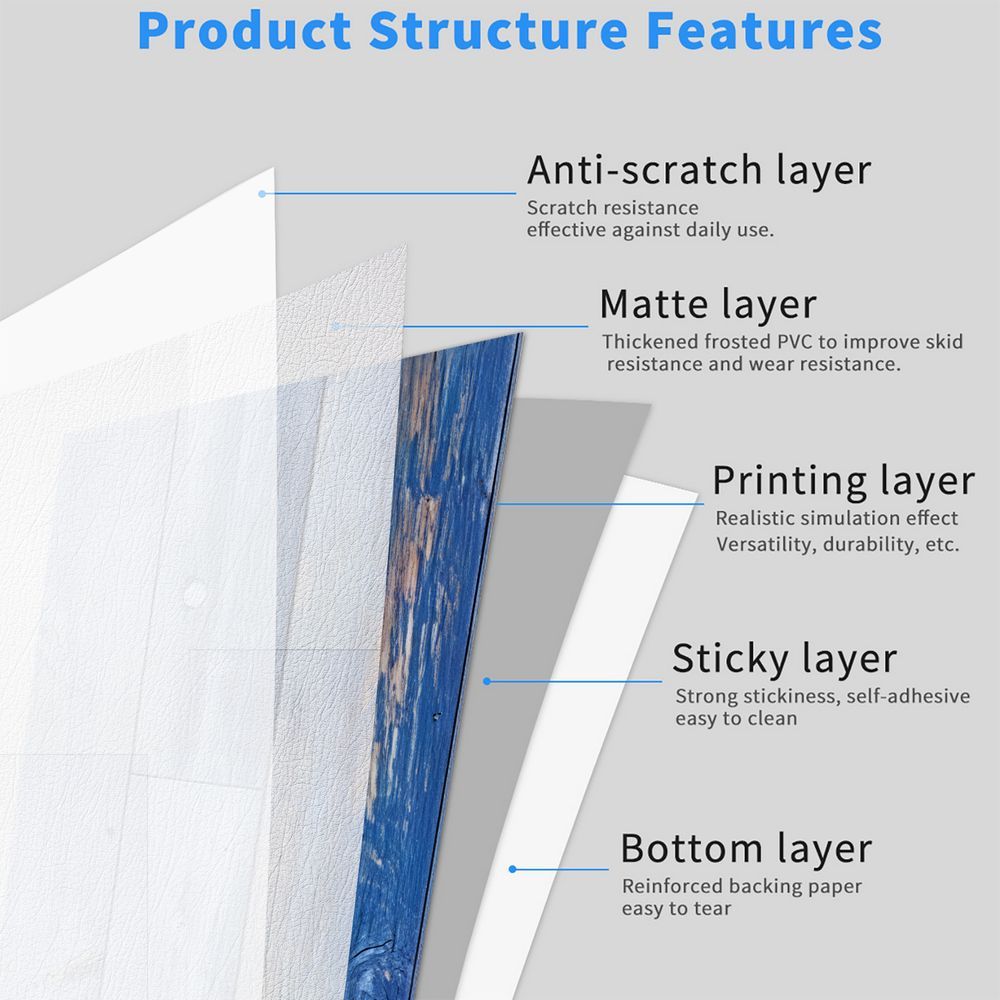 Blue wood grain peel and stick PVC floor tiles with anti-scratch and waterproof layers