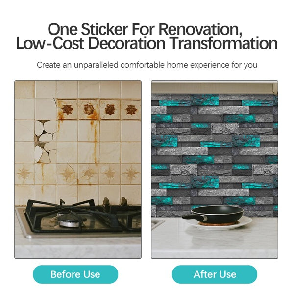 Modern green marble stone tile peel and stick wallpaper for kitchen wall renovation before and after use comparison