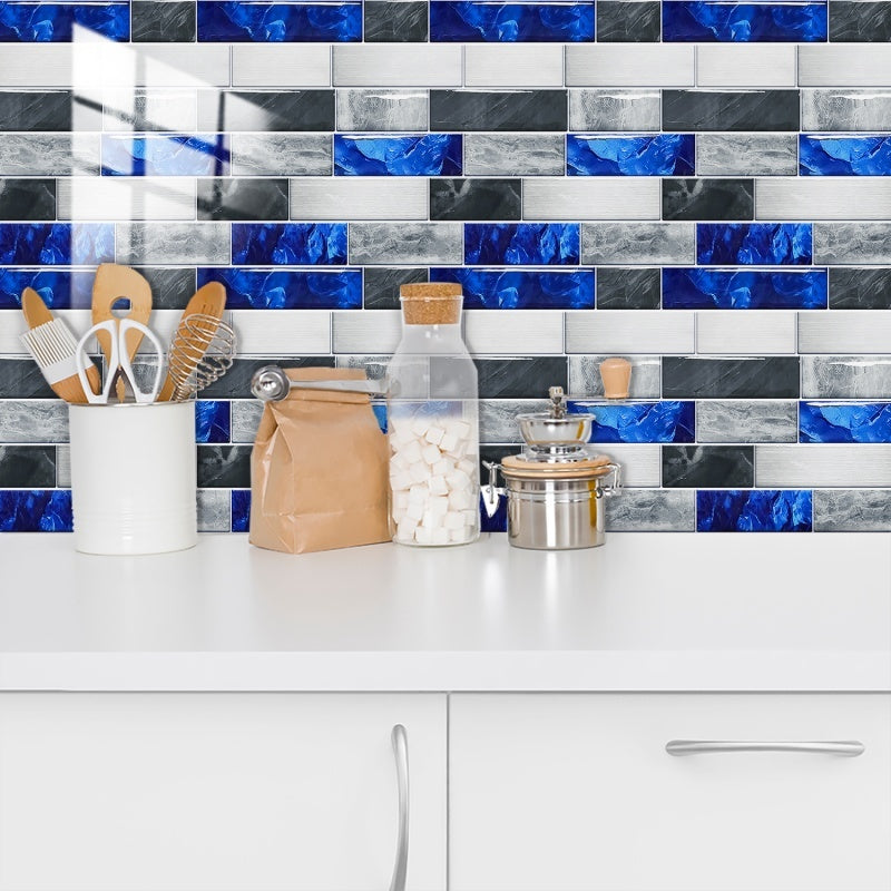 Blue grey marble effect PVC self-adhesive kitchen backsplash tile with waterproof peel and stick design