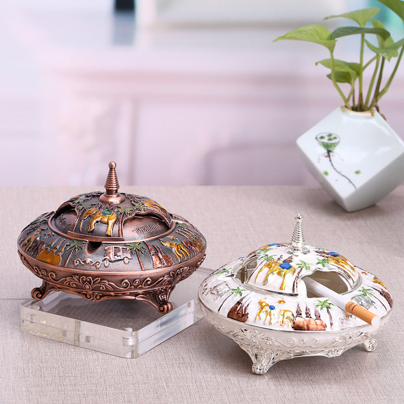 Office Living Room Art Deco Retro Flip Top Round Ashtray