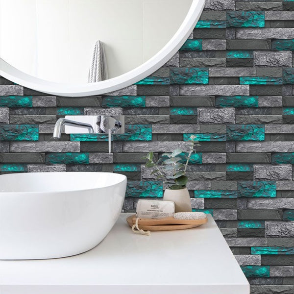 modern green marble stone tile peel and stick wallpaper in bathroom decor