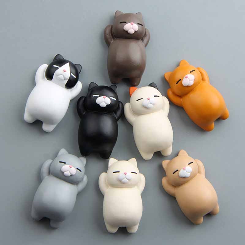 Set of colorful cat cartoon tiles refrigerator magnets in various poses and colors made of resin