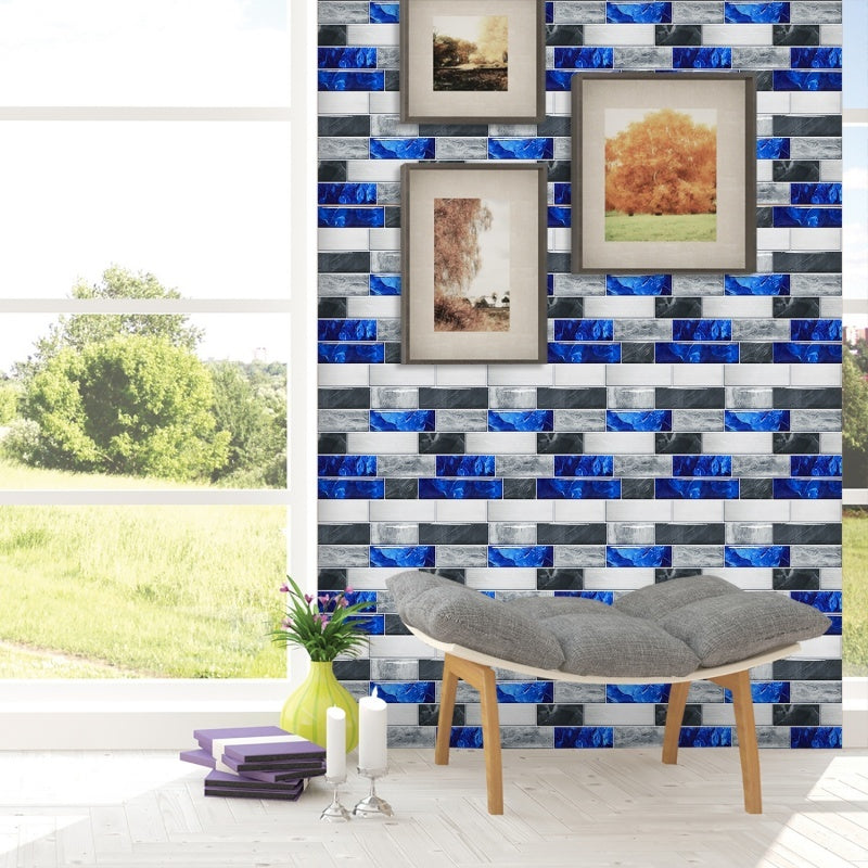 Blue grey marble effect peel and stick kitchen splashback tile with waterproof design in modern living room setting