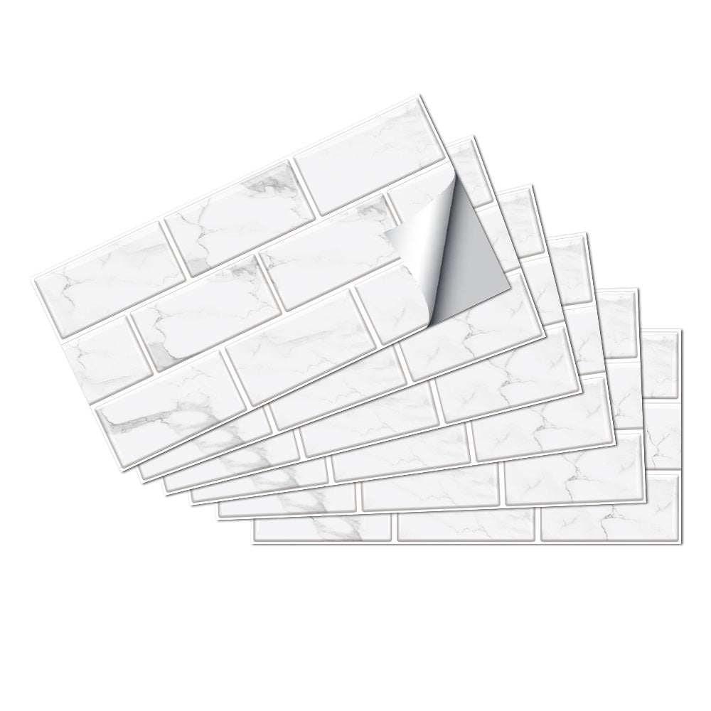 White marble look peel and stick PVC tile stickers water and oil proof wall decals