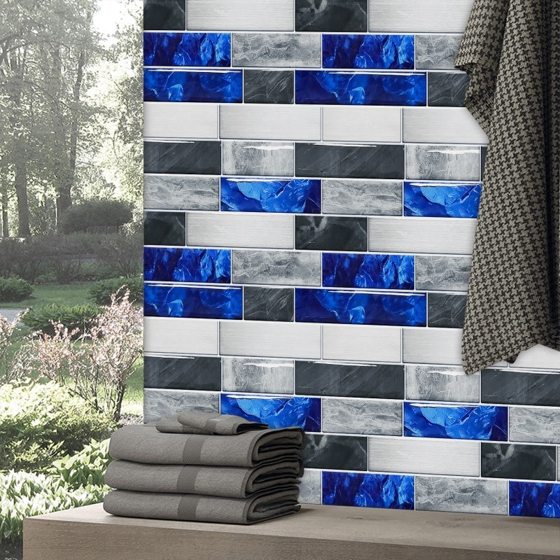 Blue grey marble effect PVC adhesive kitchen splashback tiles with waterproof peel and stick design