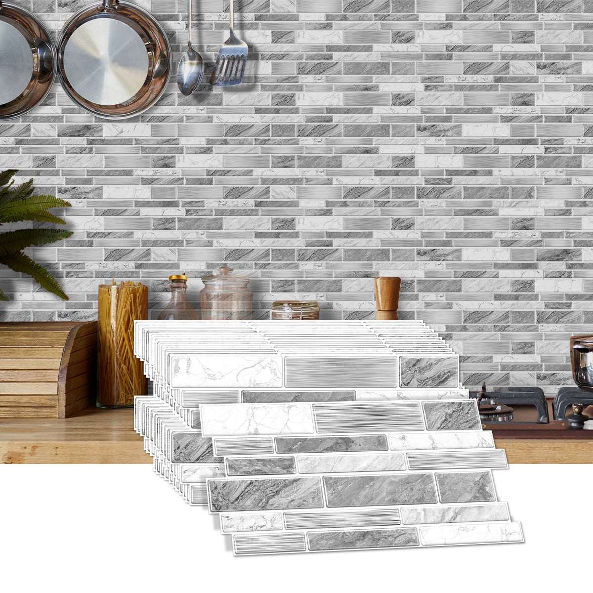 Irregular shape modern grey marble pattern peel and stick kitchen backsplash tile stickers
