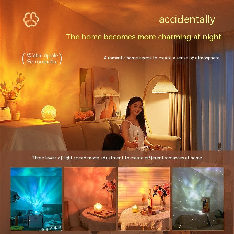 Projector small night lamp with water ripple effect creating romantic home ambiance
