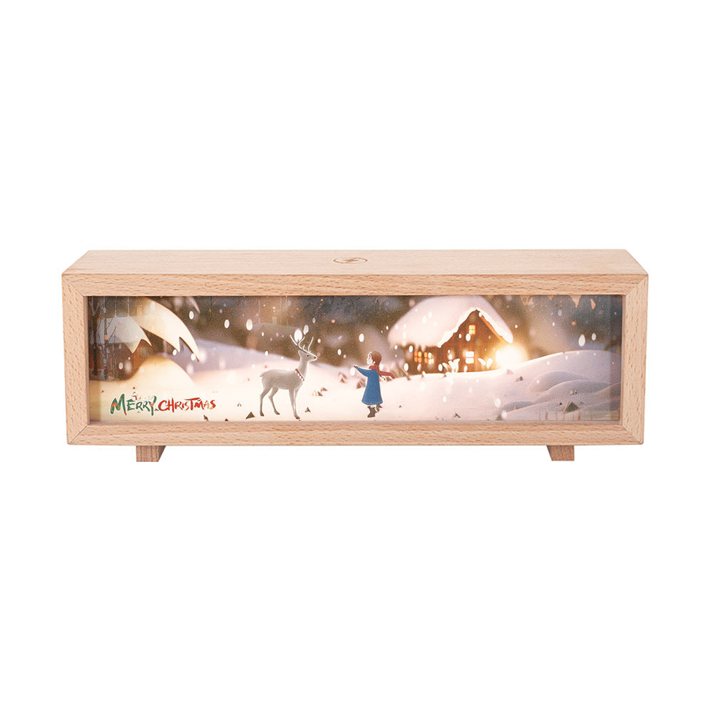 Creative Lighting Painting small wireless night lamp with wooden frame and Christmas design