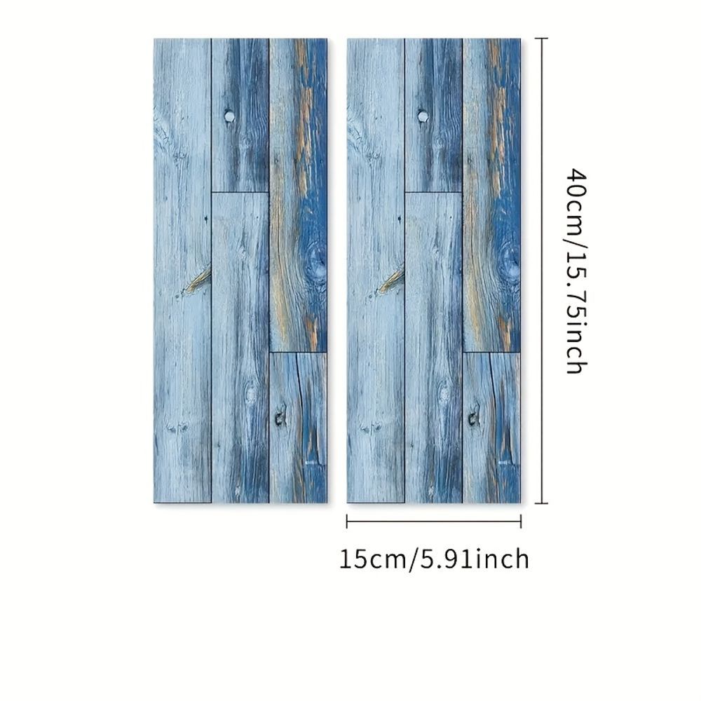 Blue wood grain peel and stick floor tiles, waterproof PVC self-adhesive removable stickers, 40x15cm each