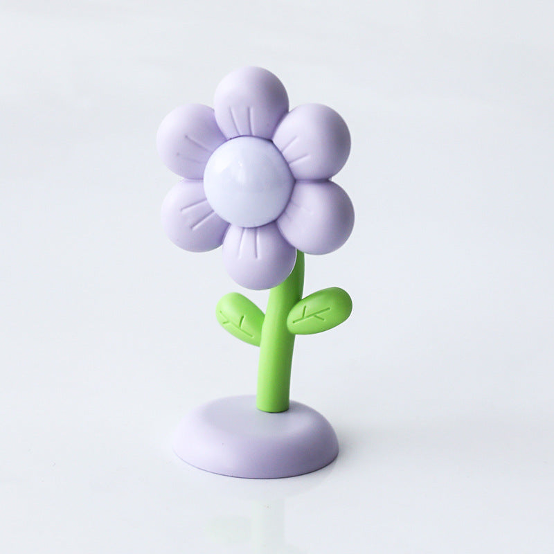 Mini magnetic small night lamp in purple flower shape with green stem and warm light for home decor