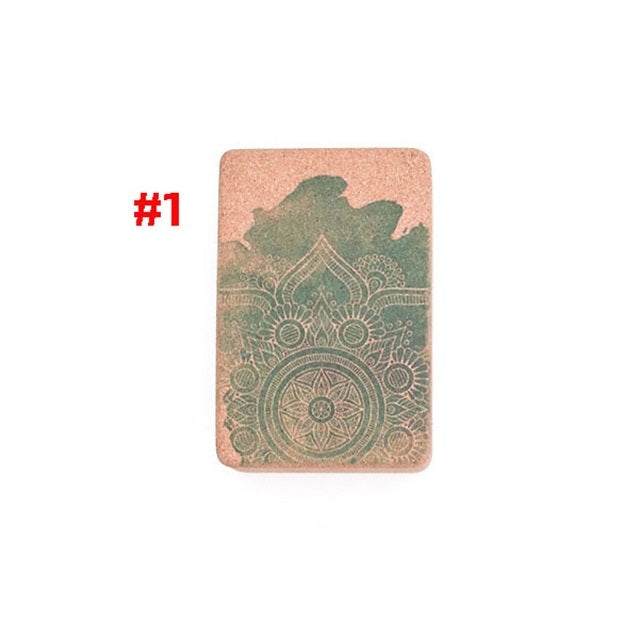 Yoga cork tile with intricate green mandala pattern for fitness and yoga practice