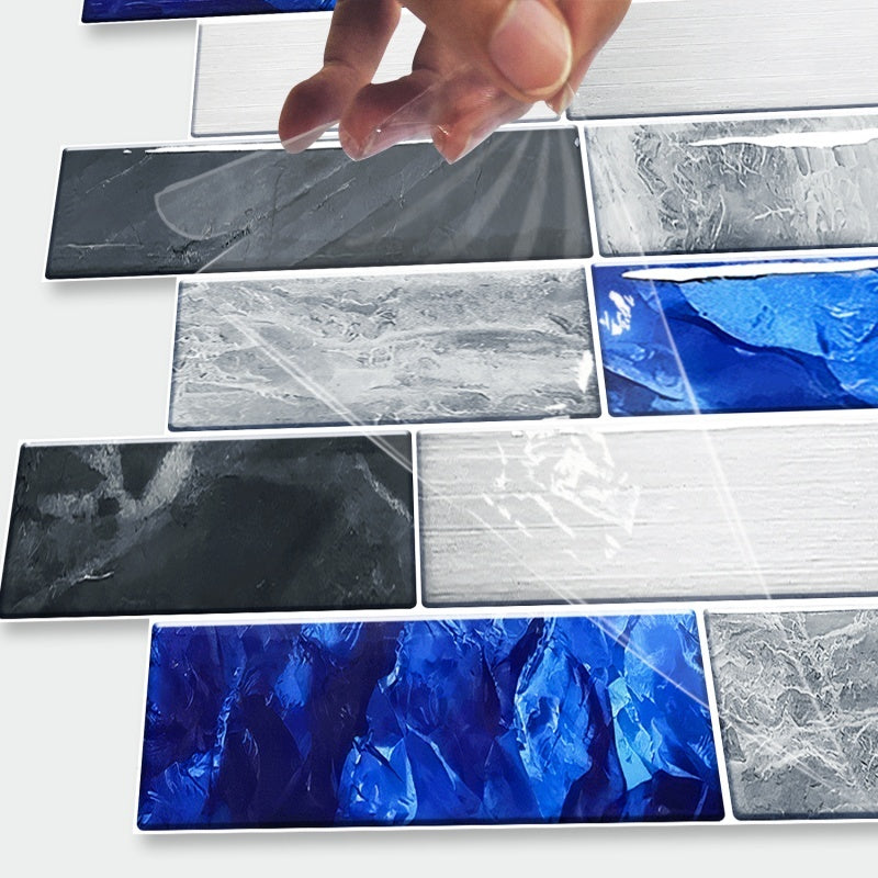 Blue grey marble effect PVC self-adhesive peel and stick kitchen splashback tiles with waterproof and easy DIY installation
