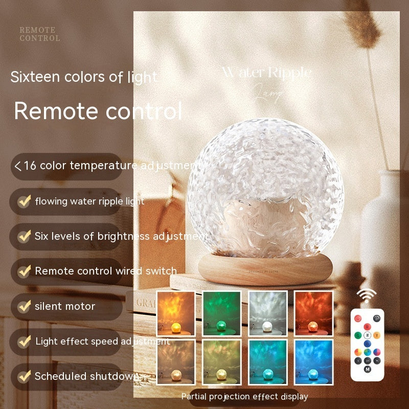 Projector small night lamp with water ripple effect and remote control bedside ambiance light