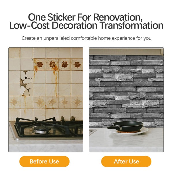 Imitation stone tile light grey waterproof peel and stick bathroom wallpaper before and after renovation demonstration