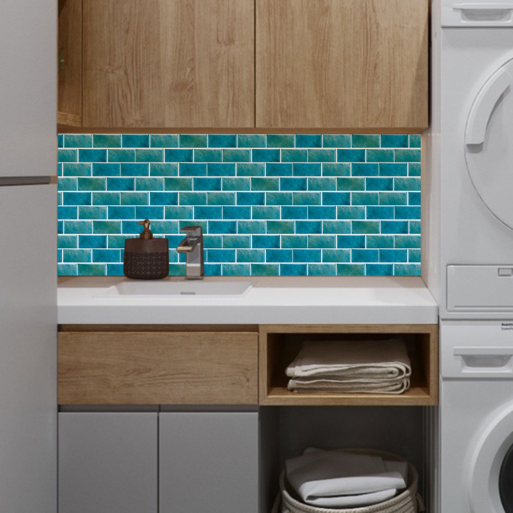 Blue green marble tile wall stickers peel and stick backsplash in modern laundry room