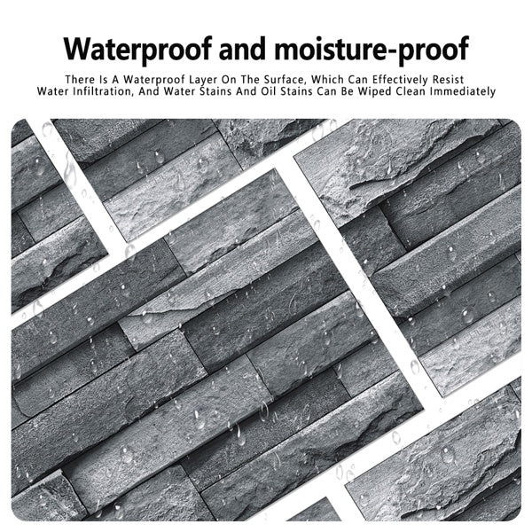 Light grey imitation stone tile wallpaper with waterproof and moisture-proof surface, self-adhesive and easy to install peel and stick design for bathroom walls.